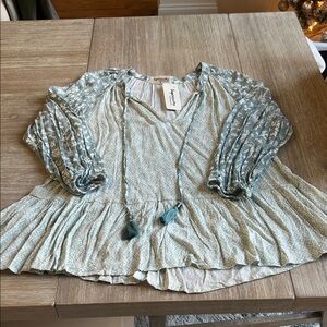 Impressions Teal Patterned Blouse